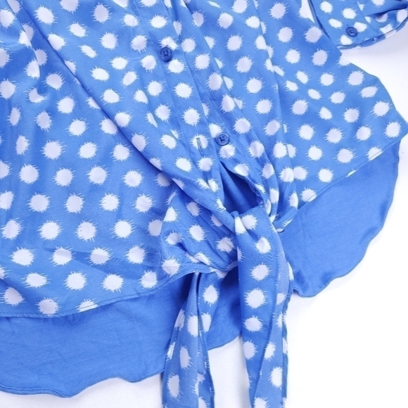 Michael Kors Baby Blue Dotted Button Down Top Sz M - Picture 4 of 12